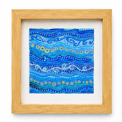 Original artwork, Trina Montenegro, Dumaguete City, Negros Oriental, Philippines, Filipino artist, abstract art, patterned artwork, colorful painting, framed mini artwork, authentic, wall decor, gift, contemporary art, dotted patterns, spiral designs, flowing lines, circles, blue, pink, green, red, orange, Pinspired Art Gallery, MICRA Art Show.
