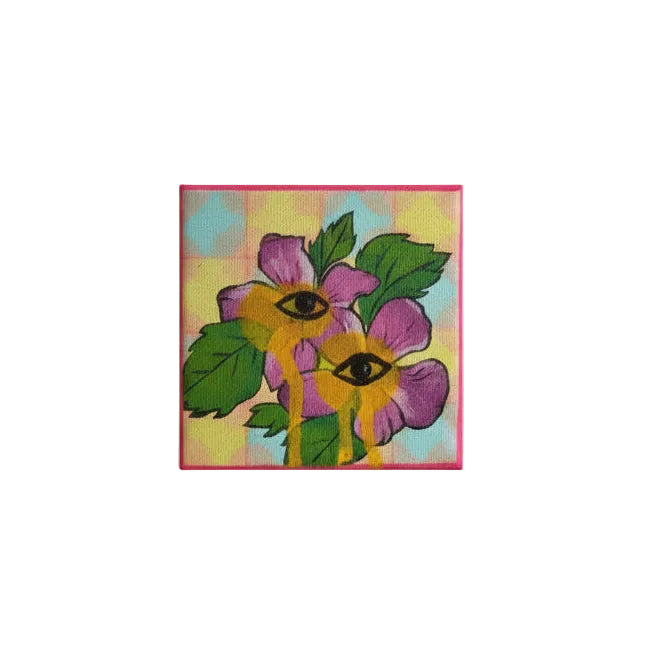 Original Artworks, Dumaguete city, Dumaguete artist, Acrilic on Canvas, micra 2026, flawors, gift, nature, eyes, pink, Yellow, small square, size 4x4, 
