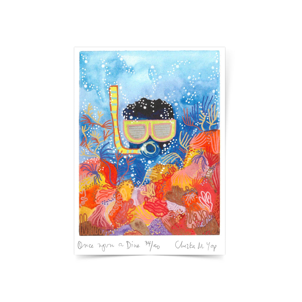 Once upon a Dive Art Print by Purple Seaweed Studio