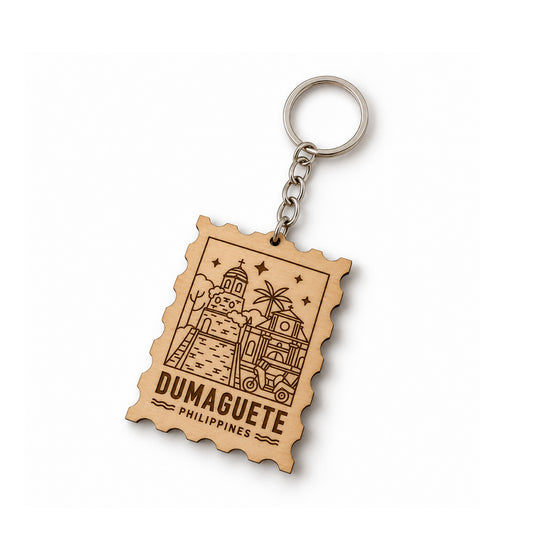 Dumaguete Postage Stamp Wooden Keychain