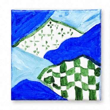 Original artwork, Dumaguete City, Negros Oriental, Philippines, Filipino artist, Enrique Macias, acrylic on canvas, mini artwork collection, authentic art, colorful wall decor, creative gift, nature-inspired art, Pinspired Art Gallery, MICRA Art Show, vibrant colors, ocean waves, sun, spiral patterns, geometric shapes, tropical landscape, blue, green, orange, pink, and yellow artwork.