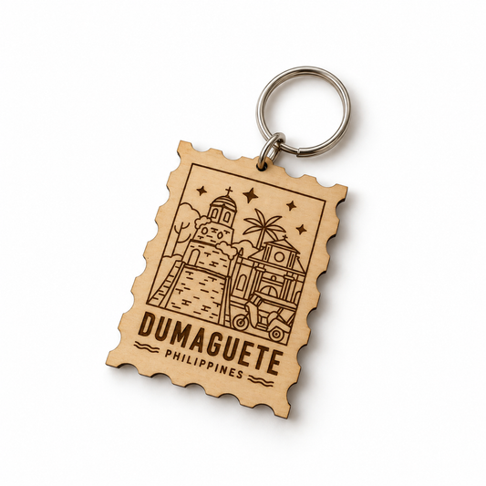 Dumaguete Postage Stamp Wooden Keychain