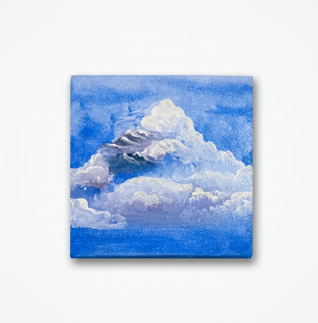 Original Artworks, Arzelle Sun, Micra, Acrylic On Wood And Canvas, Nature, Human cloud, Red hair, Sky 4x4 Size,blue, Leaves, 