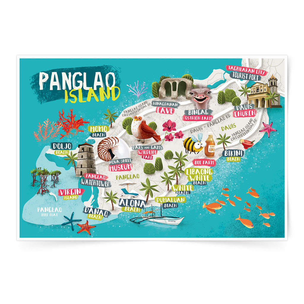 panglao island tourist souvenir illustrated pinoy art map wall decor decoration gift idea tourist space