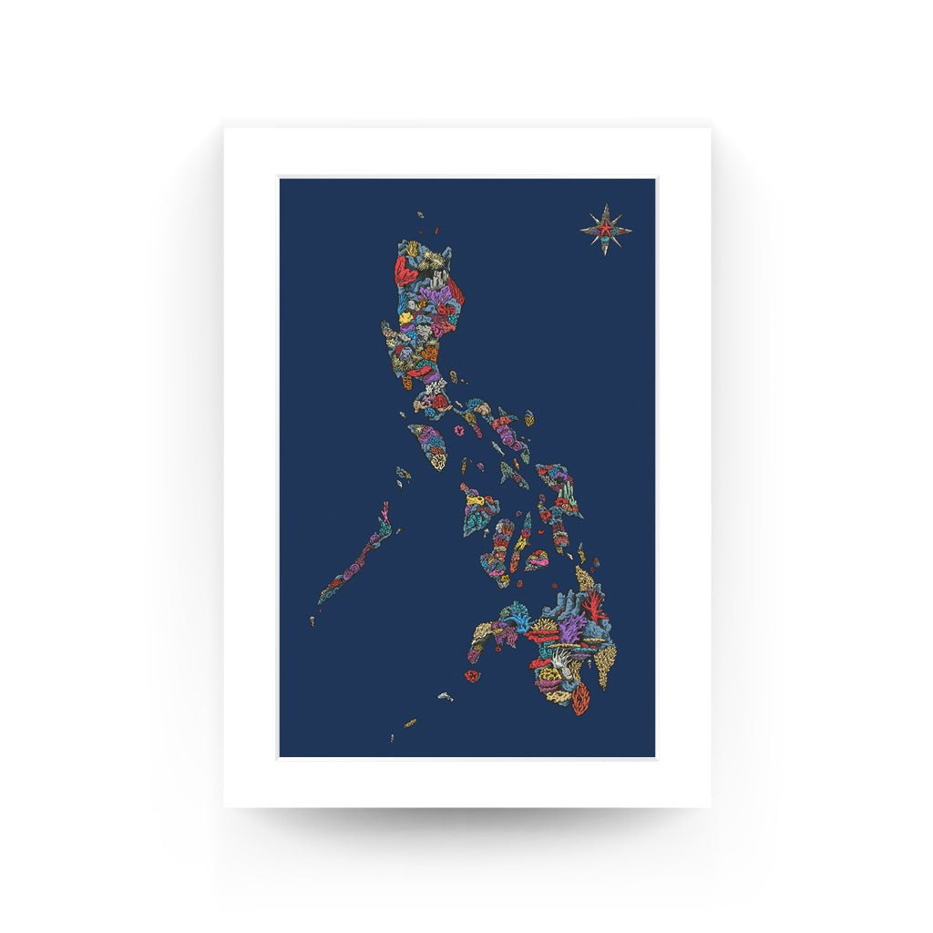 Coral artistic artsy art artful artwork print coral corals protect coastal treasures Angelo Delos Santos Dumaguete city art exhibition PINTA PH Maps Collection decor decoration home office tourist gift idea souvenir shop online buy Map of PH dark blue navy, mat board, Pinspired Art Souvenirs