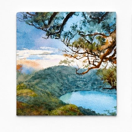 Original artworks by Yul Gabriel F. Dionson, Dumaguete City, Negros Oriental, Philippines, Filipino artist, watercolor, canvas, mini artwork, authentic, wall decor, gift, nature art, landscape art, mountain scenery, lake, forest, bird, waterfall, mangrove tree, coastal scenery, sea turtle, ocean, blue waters, wildlife, tropical nature, creative artwork, tourist art, Pinspired Art Gallery, MICRA Art Show, From Mountain to Sea: Negros Oriental.