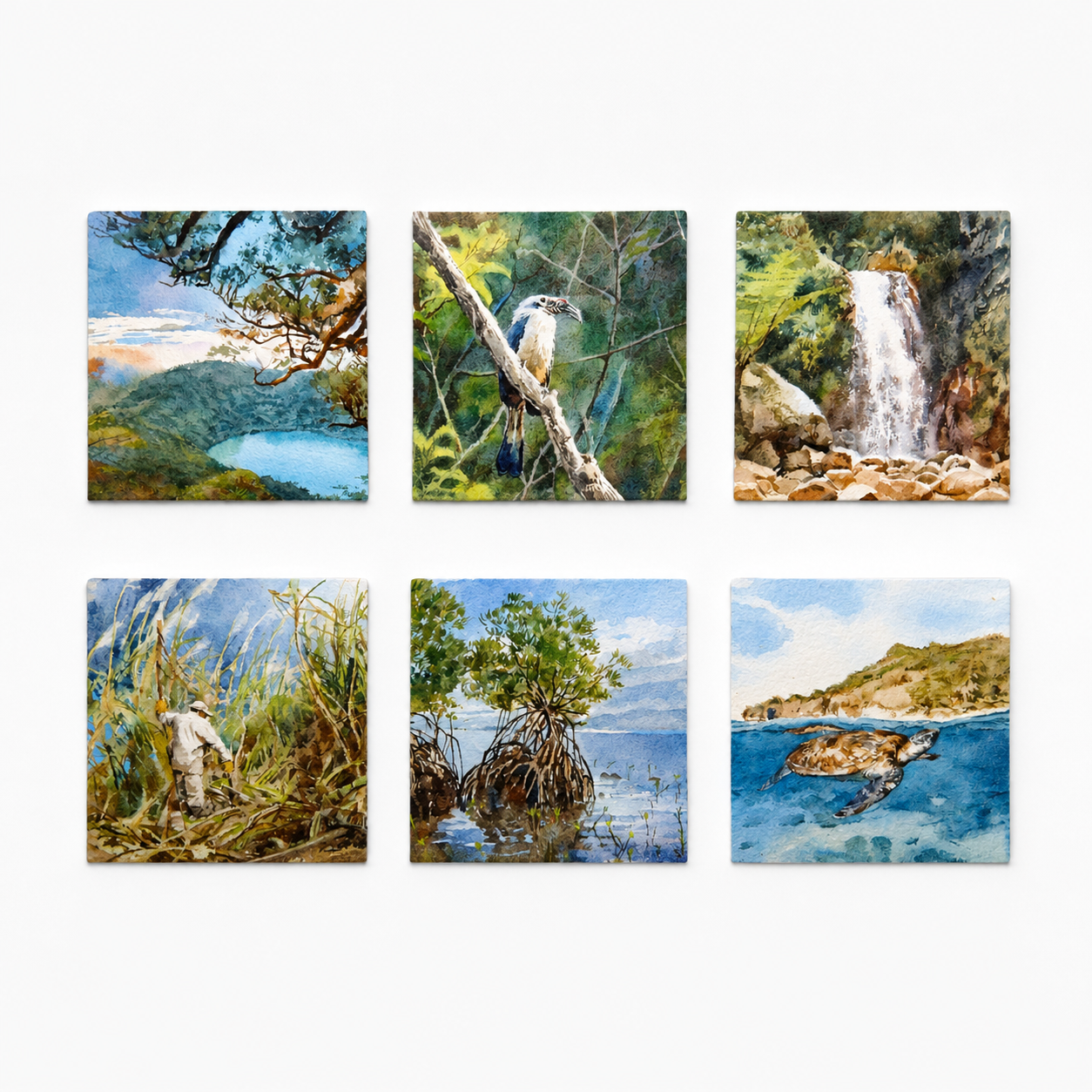 Original artworks by Yul Gabriel F. Dionson, Dumaguete City, Negros Oriental, Philippines, Filipino artist, watercolor, canvas, mini artwork, authentic, wall decor, gift, nature art, landscape art, mountain scenery, lake, forest, bird, waterfall, mangrove tree, coastal scenery, sea turtle, ocean, blue waters, wildlife, tropical nature, creative artwork, tourist art, Pinspired Art Gallery, MICRA Art Show, From Mountain to Sea: Negros Oriental.