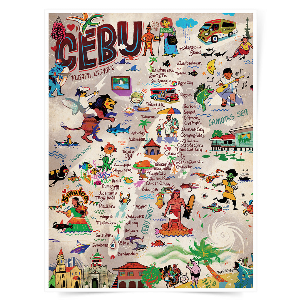 Fun Map of Cebu Island 2023 Edition Poster by Victor Cantal
