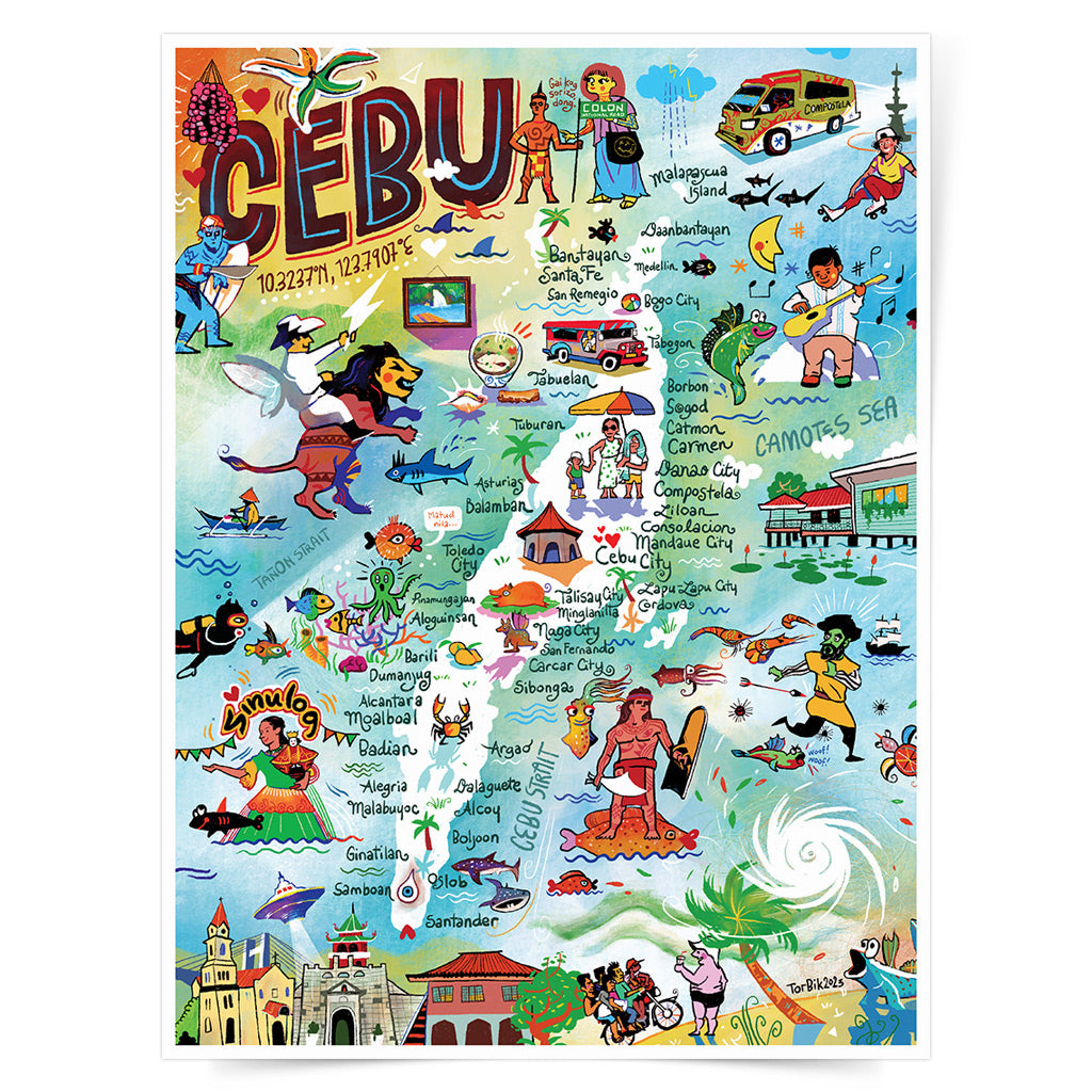 Fun Map of Cebu Island 2023 Edition Poster by Victor Cantal