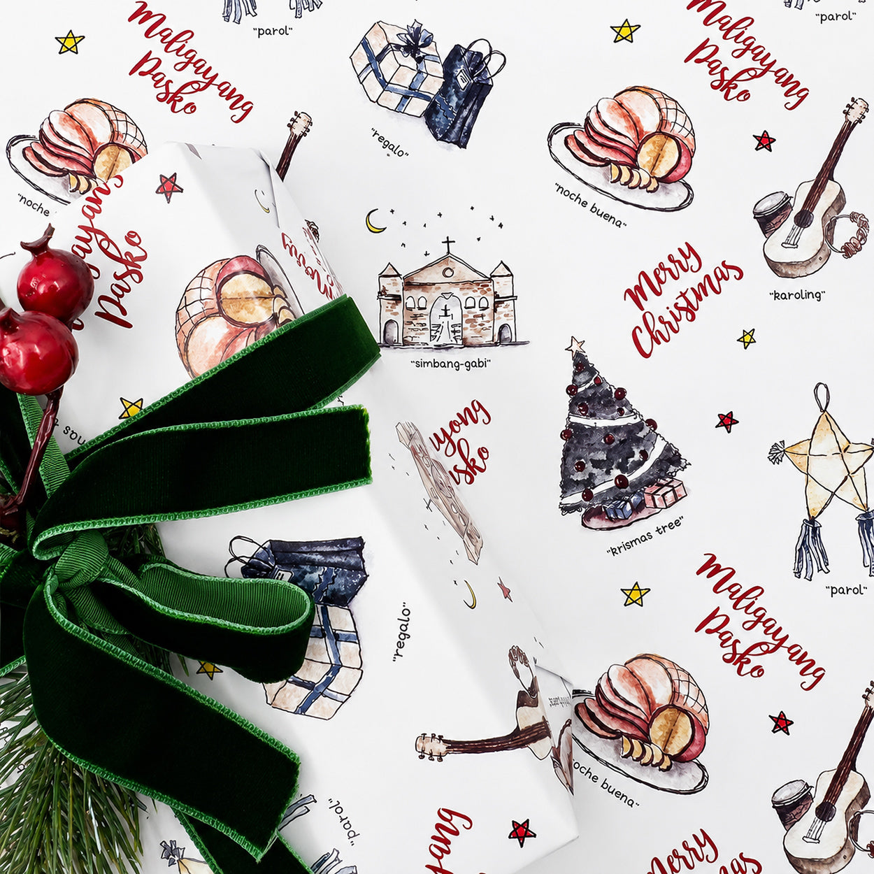 pasko, Christmas, Filipino, Philippines, gift, idea, wrap, wrapping, Maligayang Pasko, white Christmas, Dumaguete, shipping, Simbang gabi, regalo, noche, buena, illustrations, art, illustration, stars, parol, Kat Banay, Calligraphy, beautiful, cute, karoling