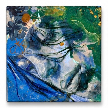 Original artwork, Dumaguete City, Negros Oriental, Philippines, Filipino artist, RJ Gajetos, mixed-media art, canvas, contemporary portrait art, authentic, wall decor, gift, expressive faces, colorful portraits, bold brushstrokes, textured artwork, blue, green, purple, orange, and earthy tones, floral details, abstract textures, Pinspired Art Gallery, MICRA Art Show, Harmony in Hues.