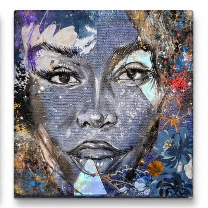 Original artwork, Dumaguete City, Negros Oriental, Philippines, Filipino artist, RJ Gajetos, mixed-media art, canvas, contemporary portrait art, authentic, wall decor, gift, expressive faces, colorful portraits, bold brushstrokes, textured artwork, blue, green, purple, orange, and earthy tones, floral details, abstract textures, Pinspired Art Gallery, MICRA Art Show, Harmony in Hues.
