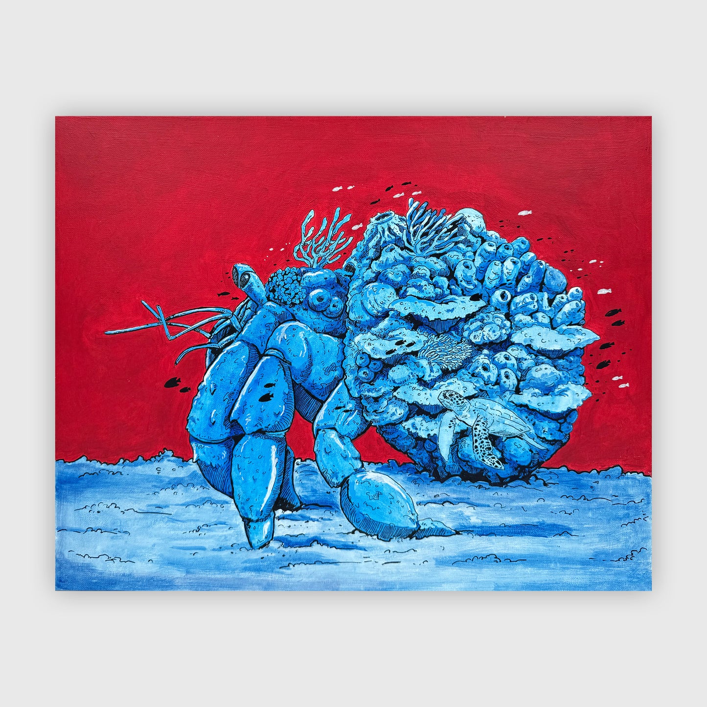 Angelo Delos Santos, Dumaguete Inker, Artwork, acrylic, exhibition, original, marine creatures, conservation, Filipino, artist, art Philippines, Negros Oriental, Dumaguete city, Pinspired Art Souvenirs, The Henry Resort, crab, dive, diving, diver,