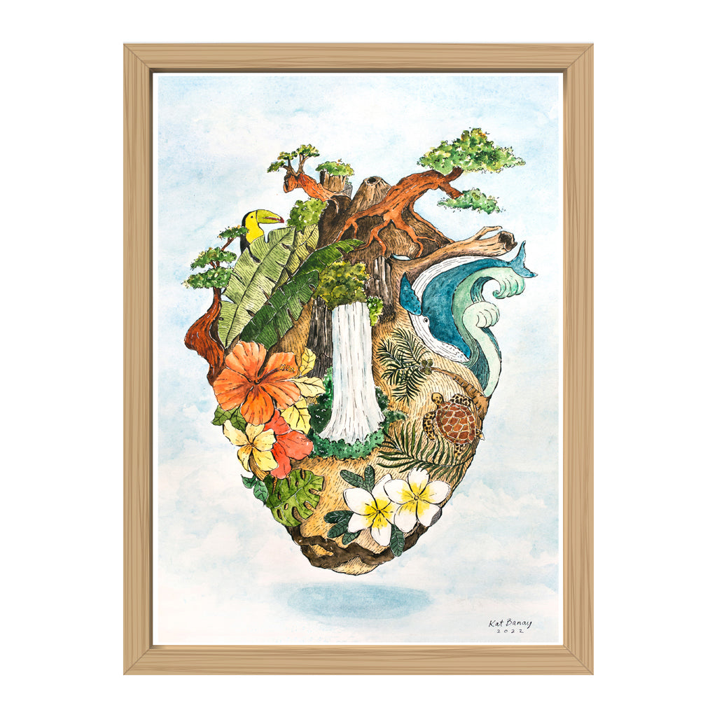 Heart, Nature, artwork, watercolor, wildlife, original, art print, limited, Kat Banay, wall decor, gift idea, texture, paper, decoration, interior, beautiful, waterfall, Love, Dumaguete city, art exhibition, exhibit, green sea turtle, whale, framing, framed, frame