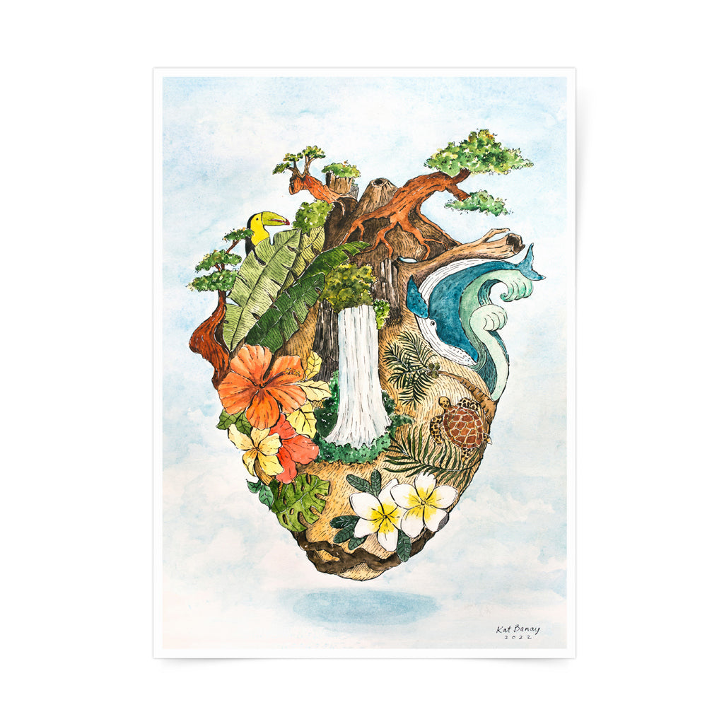 Heart, Nature, artwork, watercolor, wildlife, original, art print, limited, Kat Banay, wall decor, gift idea, texture, paper, decoration, interior, beautiful, waterfall, Love, Dumaguete city, art exhibition, exhibit, green sea turtle, whale