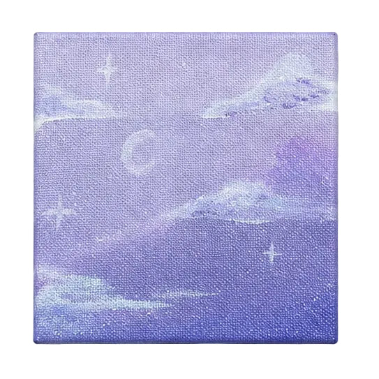 Original artwork, Dumaguete City, Negros Oriental, Philippines, Filipino artist Lexa Amelia, acrylic on canvas, mini artwork, authentic, wall decor, gift, nature art, ocean art, marine life, cat silhouette, crescent moon, stars, blue butterfly, butterfly on branch, crab, lavender sky, clouds, dreamy artwork, whimsical art, creative, tourist, Pinspired Art Gallery, MICRA Art Show.