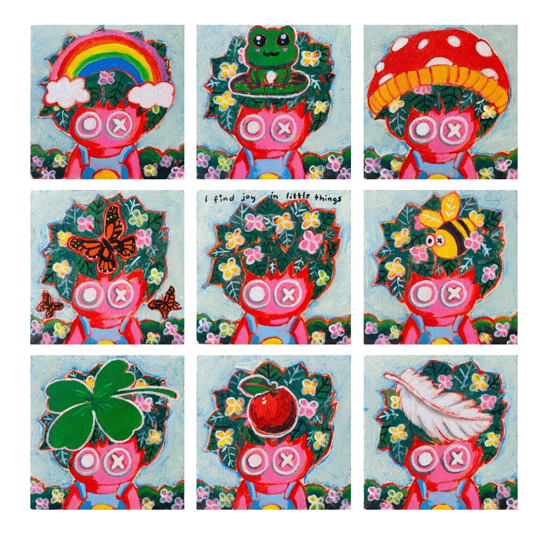Original Artworks, Acrylic on Canvas, Micra, 2026, human, cute, vibrant, whimsical, green, flowers, gift, 4x4 size, colorful, child like, celebratory, divorce, inspired, gift, 