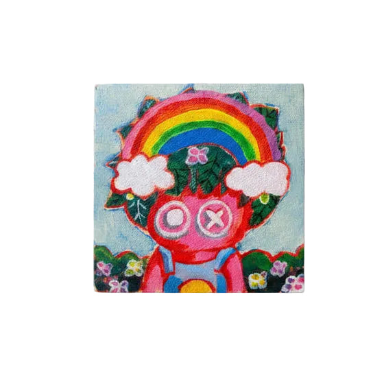 Original Artworks, Acrylic on Canvas, Micra, 2026, human, cute, vibrant, whimsical, green, flowers, gift, 4x4 size, colorful, child like, celebratory, divorce, inspired, gift, 