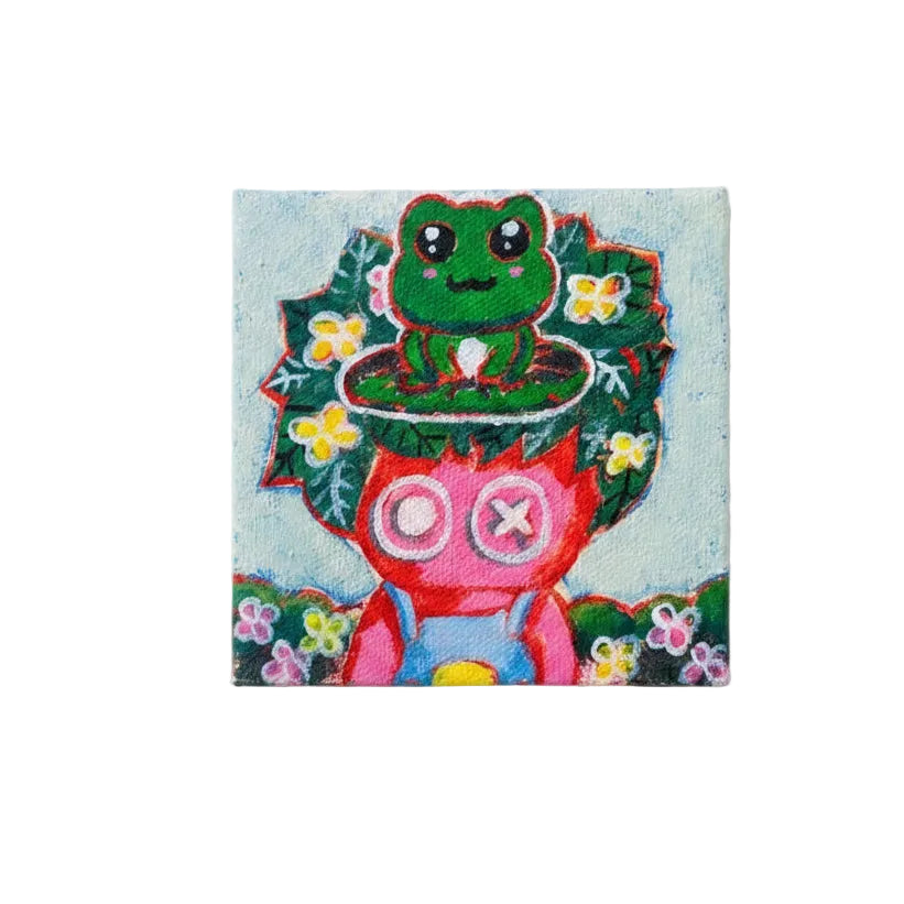 Original Artworks, Acrylic on Canvas, Micra, 2026, human, cute, vibrant, whimsical, green, flowers, gift, 4x4 size, colorful, child like, celebratory, divorce, inspired, gift, 