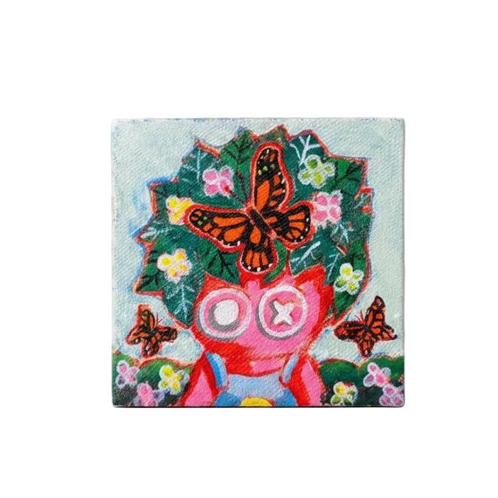 Original Artworks, Acrylic on Canvas, Micra, 2026, human, cute, vibrant, whimsical, green, flowers, gift, 4x4 size, colorful, child like, celebratory, divorce, inspired, gift, 