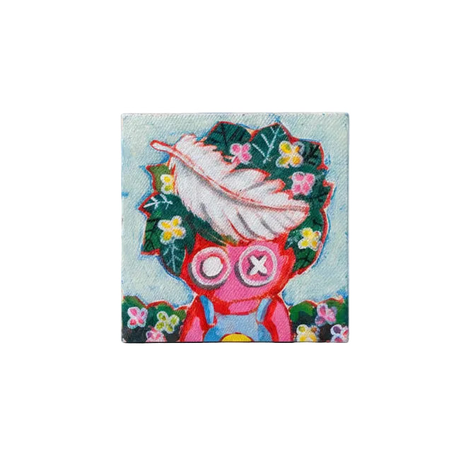 Original Artworks, Acrylic on Canvas, Micra, 2026, human, cute, vibrant, whimsical, green, flowers, gift, 4x4 size, colorful, child like, celebratory, divorce, inspired, gift, 