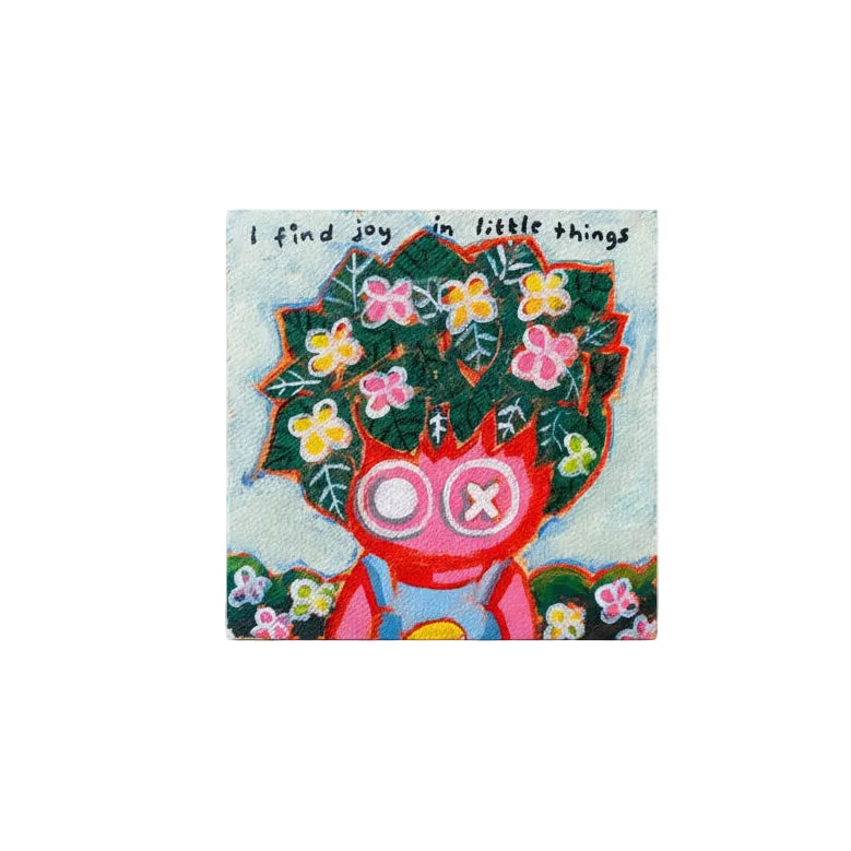 Original Artworks, Acrylic on Canvas, Micra, 2026, human, cute, vibrant, whimsical, green, flowers, gift, 4x4 size, colorful, child like, celebratory, divorce, inspired, gift, 