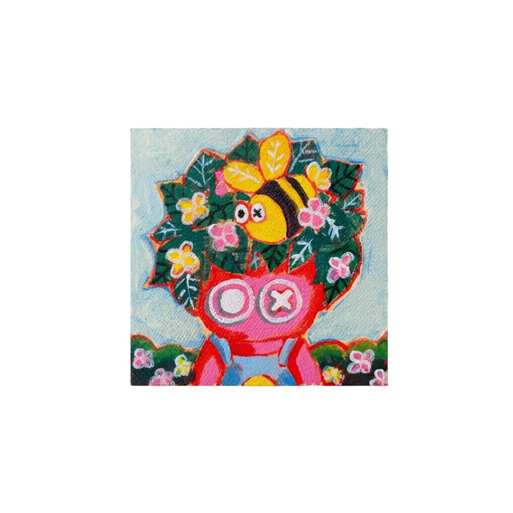 Original Artworks, Acrylic on Canvas, Micra, 2026, human, cute, vibrant, whimsical, green, flowers, gift, 4x4 size, colorful, child like, celebratory, divorce, inspired, gift, 