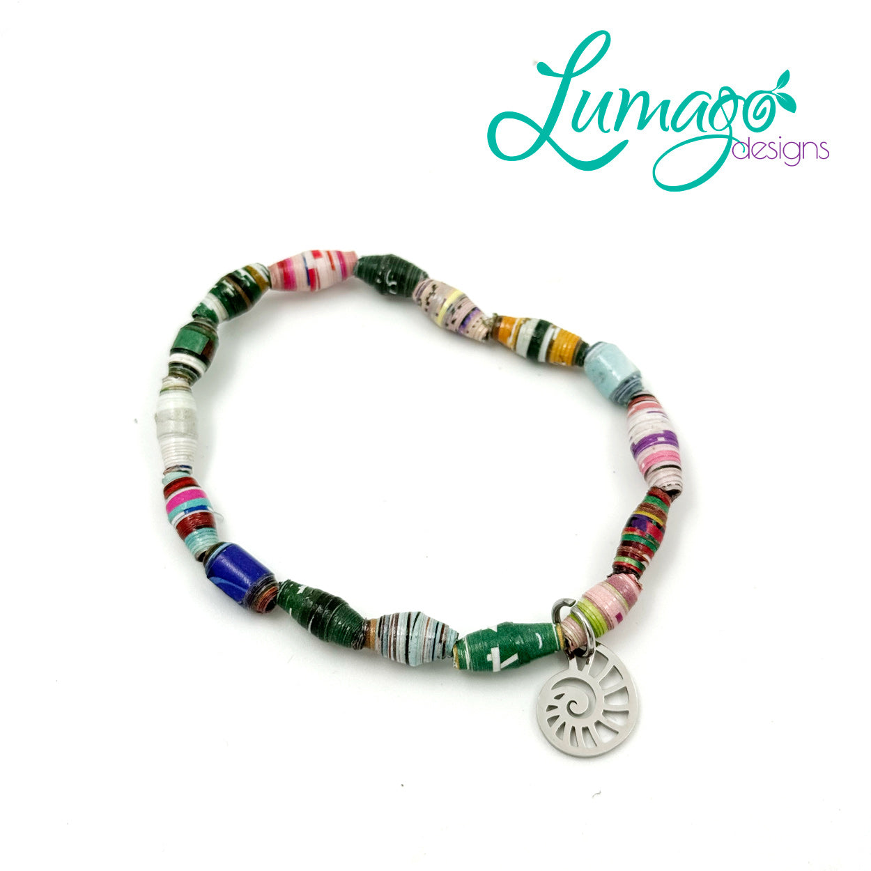 Lumago Designs, Ethical Jewellery, Sustainable, Rubber Band, recycled, recycling paper, paper beads, craftsmanship, Filipino woman, art, artist, jewellery, earrings, bracelet, bead