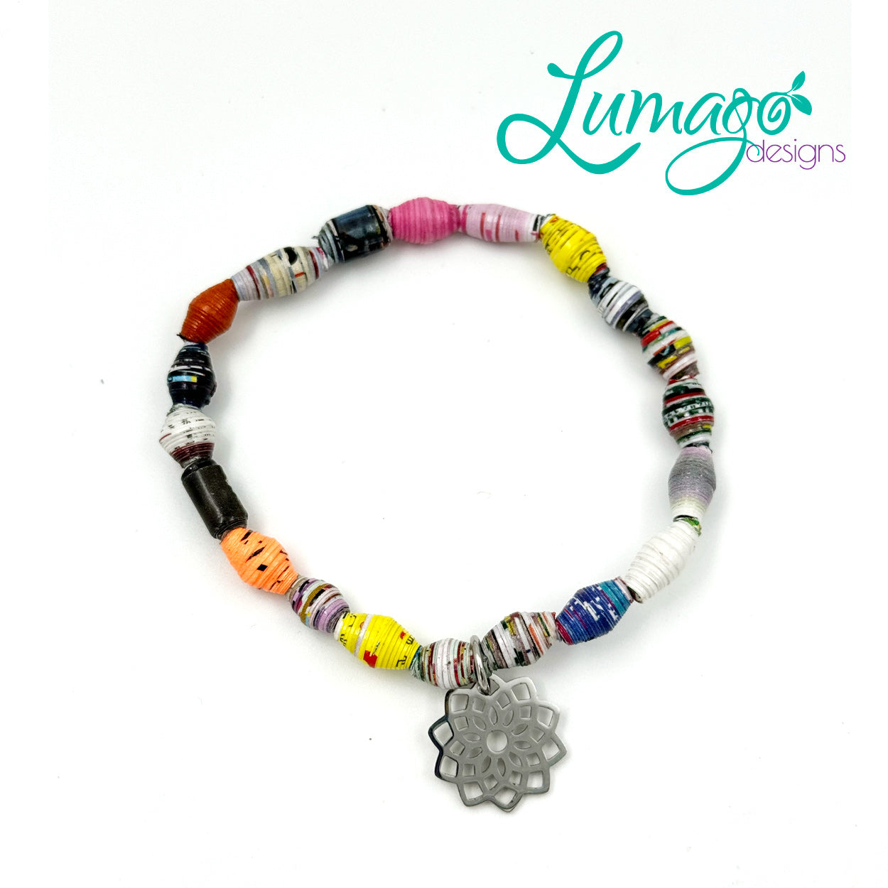 Lumago Designs, Ethical Jewellery, Sustainable, Rubber Band, recycled, recycling paper, paper beads, craftsmanship, Filipino woman, art, artist, jewellery, earrings, bracelet, bead