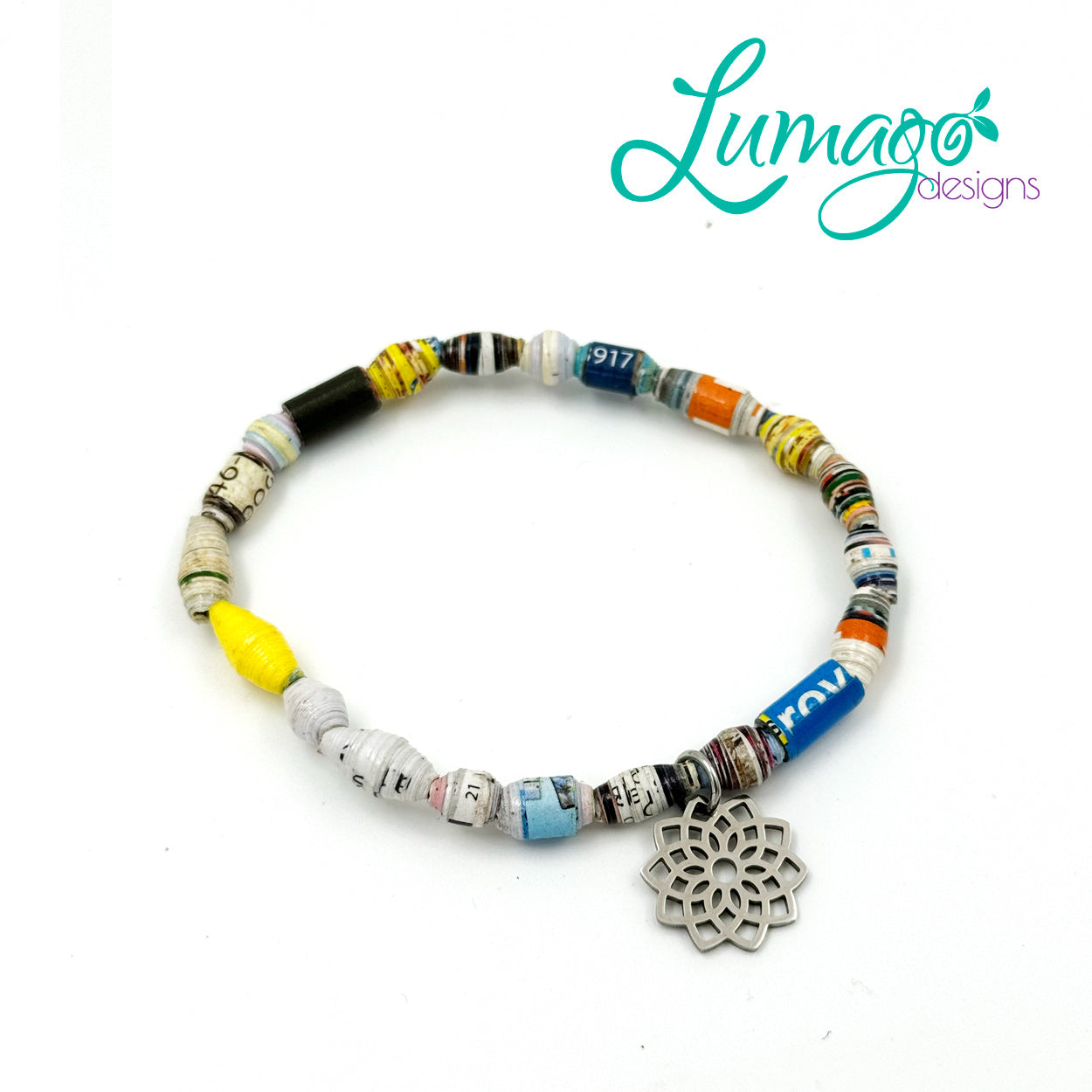 Lumago Designs, Ethical Jewellery, Sustainable, Rubber Band, recycled, recycling paper, paper beads, craftsmanship, Filipino woman, art, artist, jewellery, earrings, bracelet, bead