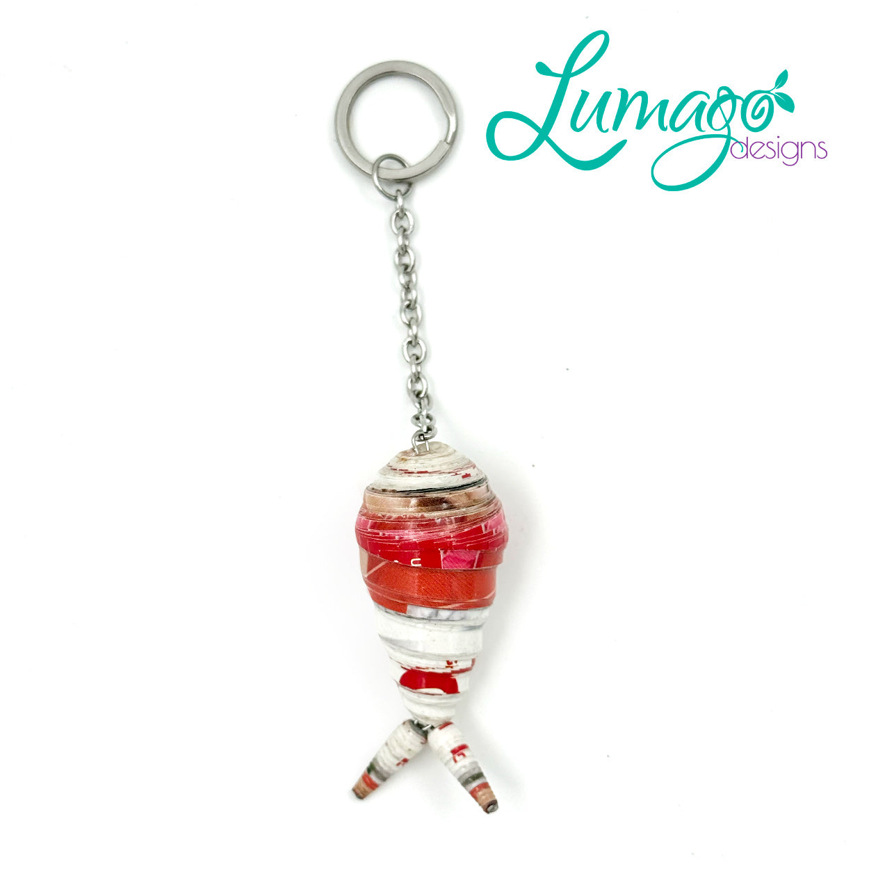 Lumago Designs, Ethical Jewellery, Sustainable, Fish, recycled, recycling paper, paper beads, craftsmanship, Filipino woman, art, artist, jewellery, keychain, bead