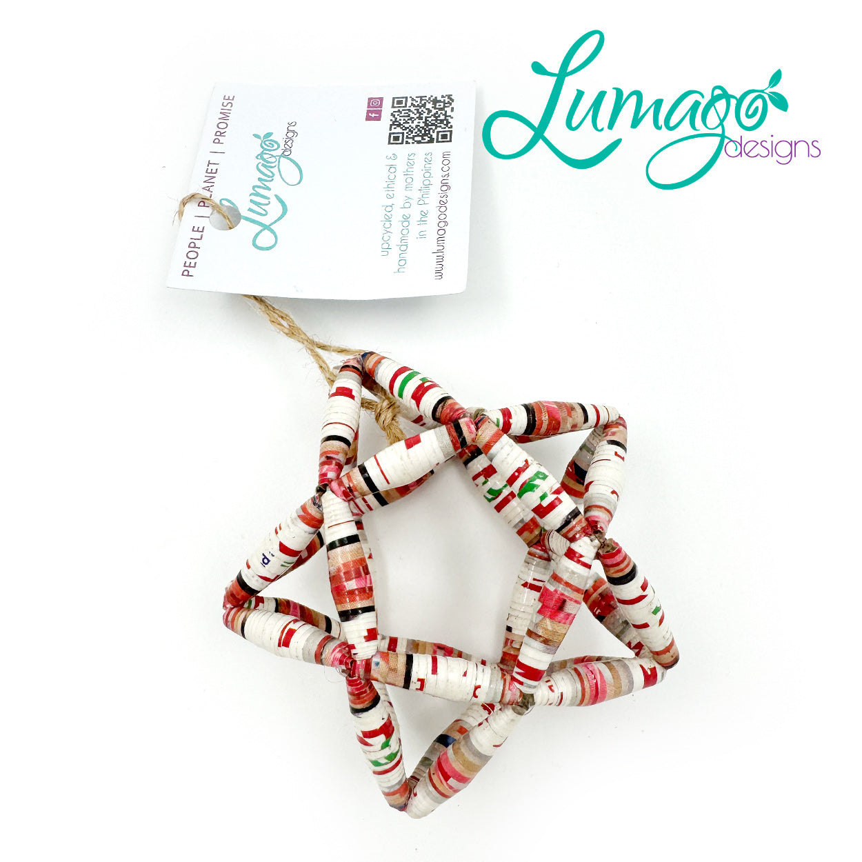 Lumago Designs, Ethical Jewellery, Sustainable, Home decoration, Christmas star, ornaments, recycled, recycling paper, paper beads, craftsmanship, Filipino woman, art, artist, Parol