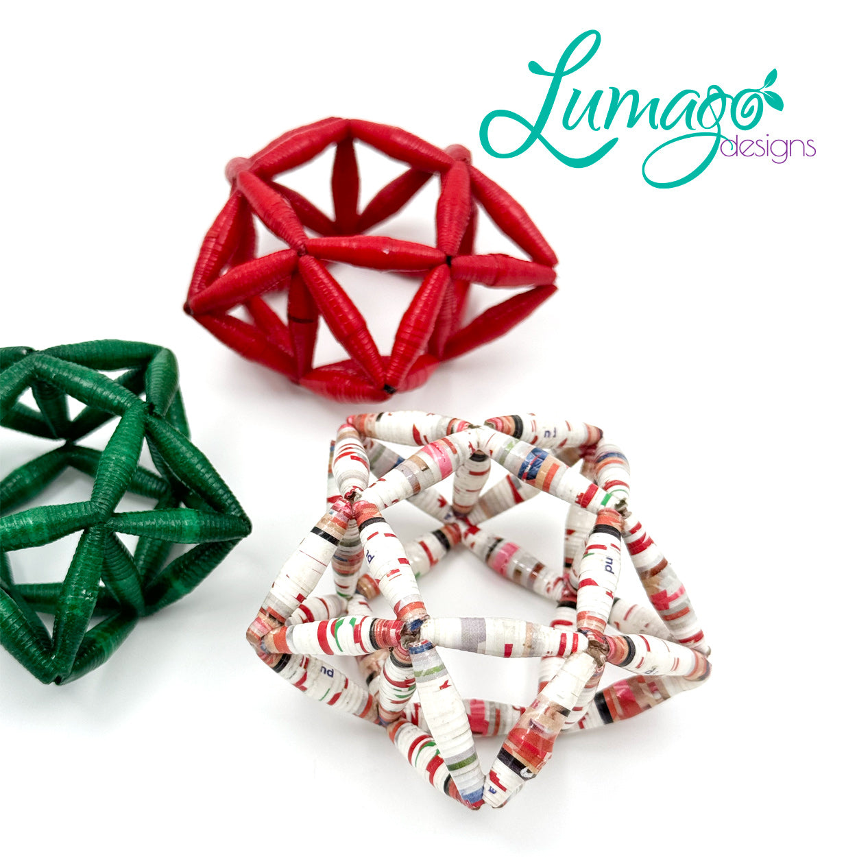 Lumago Designs, Ethical Jewellery, Sustainable, Home decoration, Christmas star, ornaments, recycled, recycling paper, paper beads, craftsmanship, Filipino woman, art, artist, Parol