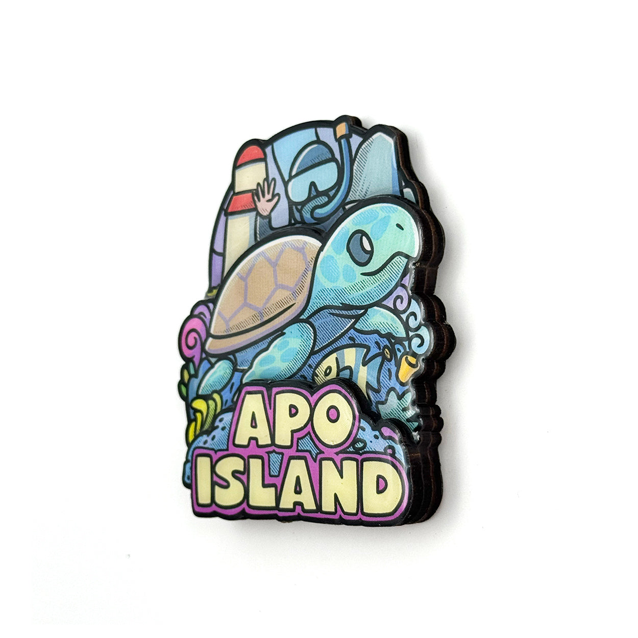 island, vibes, colorful, cute, sticker, Moshi Dokyo, illustration, art, Gentle People, Dumaguete City, Negros Oriental, Philippines, Filipino, art scene, Pinspired Art Souvenirs, Apo island, Green sea turtle, diver, diving, paradise, coral reef
