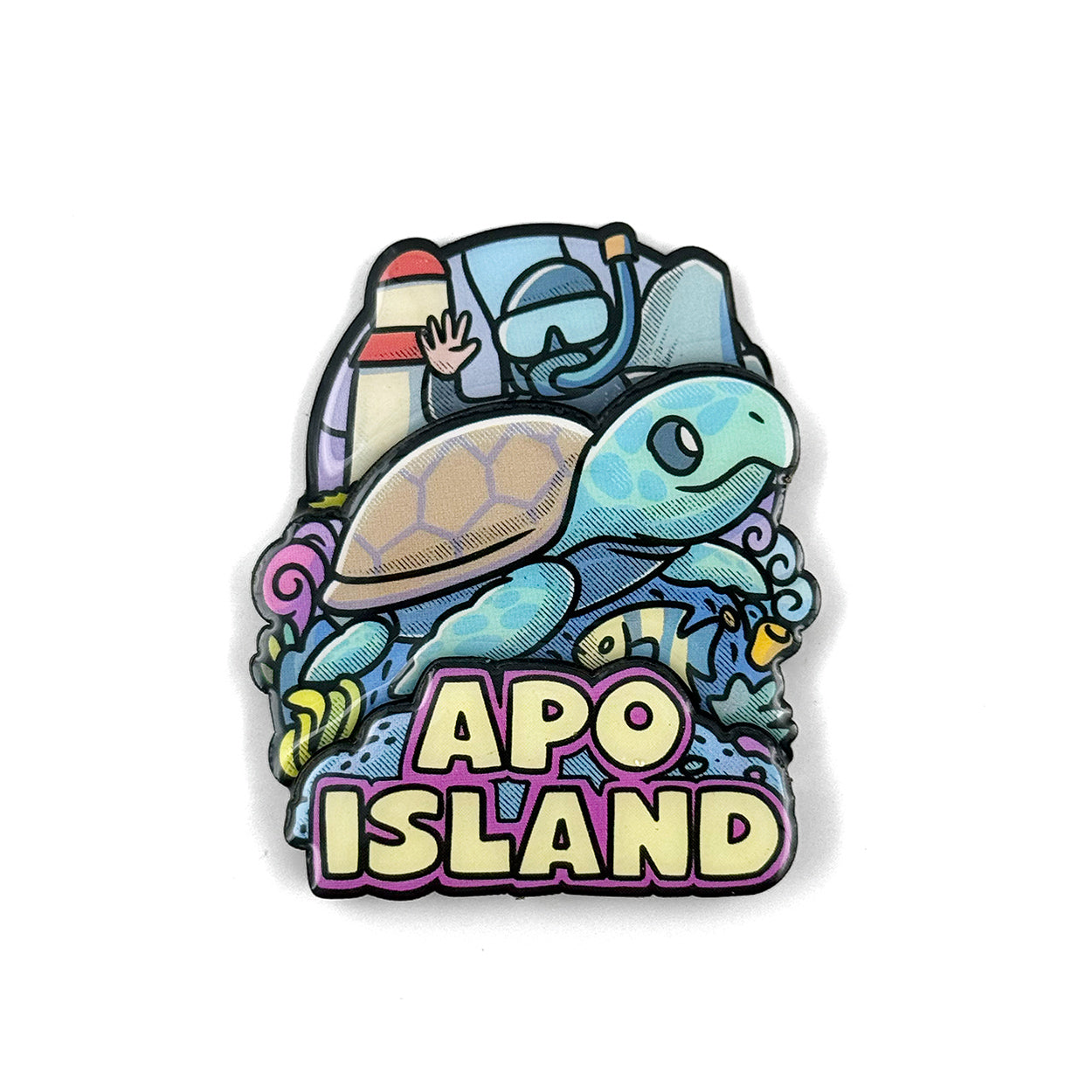 island, vibes, colorful, cute, sticker, Moshi Dokyo, illustration, art, Gentle People, Dumaguete City, Negros Oriental, Philippines, Filipino, art scene, Pinspired Art Souvenirs, Apo island, Green sea turtle, diver, diving, paradise, coral reef