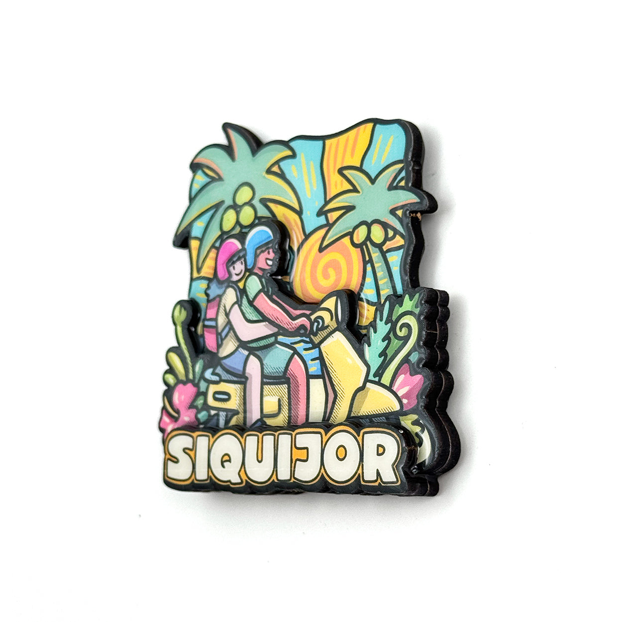 island, vibes, colorful, cute, sticker, Moshi Dokyo, illustration, art, Gentle People, Dumaguete City, Negros Oriental, Philippines, Filipino, art scene, Pinspired Art Souvenirs, motorcycle, tourist, collectible, gift, Siquijor, gift idea, cute, fridge magnet, motocycle, characters