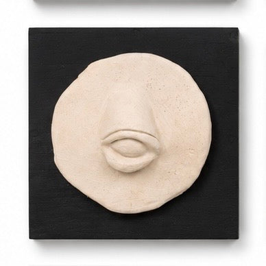 Original artwork, Dumaguete City, Negros Oriental, Philippines, Filipino artist Mikoo Cataylo de Leon, handcrafted sculpture, eye relief, ceramic art, clay artwork, sculptural art, organic shapes, textured surface, minimalist art, monochromatic artwork, handmade art, authentic artwork, wall decor, creative art, Pinspired Art Gallery, MICRA Art Show, eye sculpture, abstract eye, geometric forms, natural clay tones, contemporary art, gallery artwork