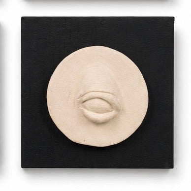 Original artwork, Dumaguete City, Negros Oriental, Philippines, Filipino artist Mikoo Cataylo de Leon, handcrafted sculpture, eye relief, ceramic art, clay artwork, sculptural art, organic shapes, textured surface, minimalist art, monochromatic artwork, handmade art, authentic artwork, wall decor, creative art, Pinspired Art Gallery, MICRA Art Show, eye sculpture, abstract eye, geometric forms, natural clay tones, contemporary art, gallery artwork
