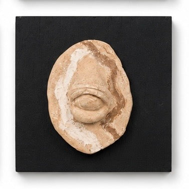 Original artwork, Dumaguete City, Negros Oriental, Philippines, Filipino artist Mikoo Cataylo de Leon, handcrafted sculpture, eye relief, ceramic art, clay artwork, sculptural art, organic shapes, textured surface, minimalist art, monochromatic artwork, handmade art, authentic artwork, wall decor, creative art, Pinspired Art Gallery, MICRA Art Show, eye sculpture, abstract eye, geometric forms, natural clay tones, contemporary art, gallery artwork