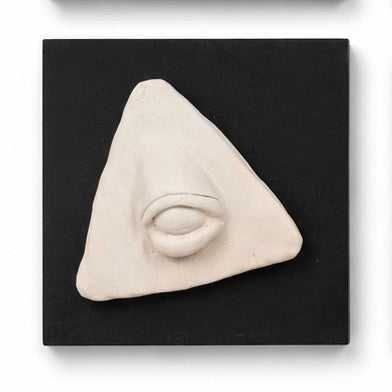 Original artwork, Dumaguete City, Negros Oriental, Philippines, Filipino artist Mikoo Cataylo de Leon, handcrafted sculpture, eye relief, ceramic art, clay artwork, sculptural art, organic shapes, textured surface, minimalist art, monochromatic artwork, handmade art, authentic artwork, wall decor, creative art, Pinspired Art Gallery, MICRA Art Show, eye sculpture, abstract eye, geometric forms, natural clay tones, contemporary art, gallery artwork