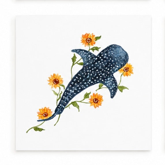 Original artwork, Dumaguete City, Negros Oriental, Philippines, Filipino artist Kat Banay, watercolor, paper art, mini artwork, authentic, wall decor, gift, ocean art, marine life, octopus, humpback whale, whale shark, manta ray, tropical flowers, sunflowers, sea creatures, underwater nature, ocean-inspired art, creative, tourist, Pinspired Art Gallery, MICRA Art Show.