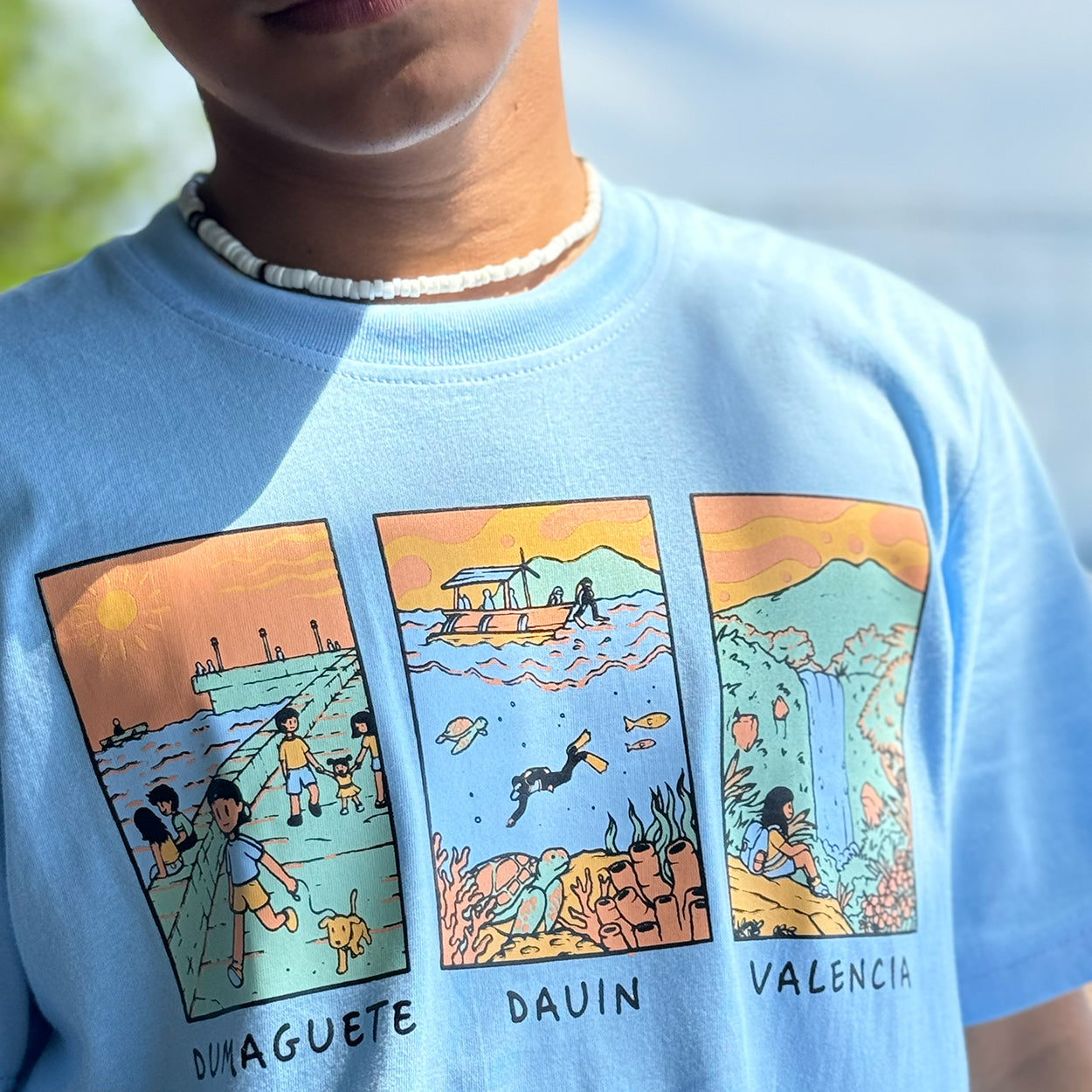 Negros Oriental, province, Philippines, municipalities, Dauin, Valencia, Dumaguete, DumaGetMe, tourism, Filipino, art artist, Cil Flores, diving, hiking, clothing, brand, outfit, casual, summer colors, blue, peach, green, laid-back vibes