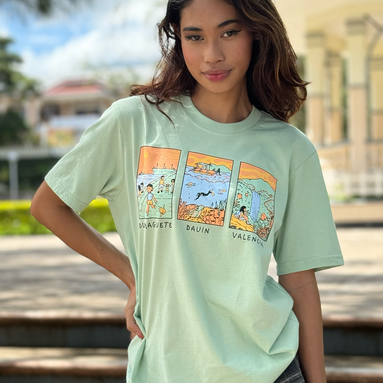 Negros Oriental, province, Philippines, municipalities, Dauin, Valencia, Dumaguete, DumaGetMe, tourism, Filipino, art artist, Cil Flores, diving, hiking, clothing, brand, outfit, casual, summer colors, blue, peach, green, laid-back vibes