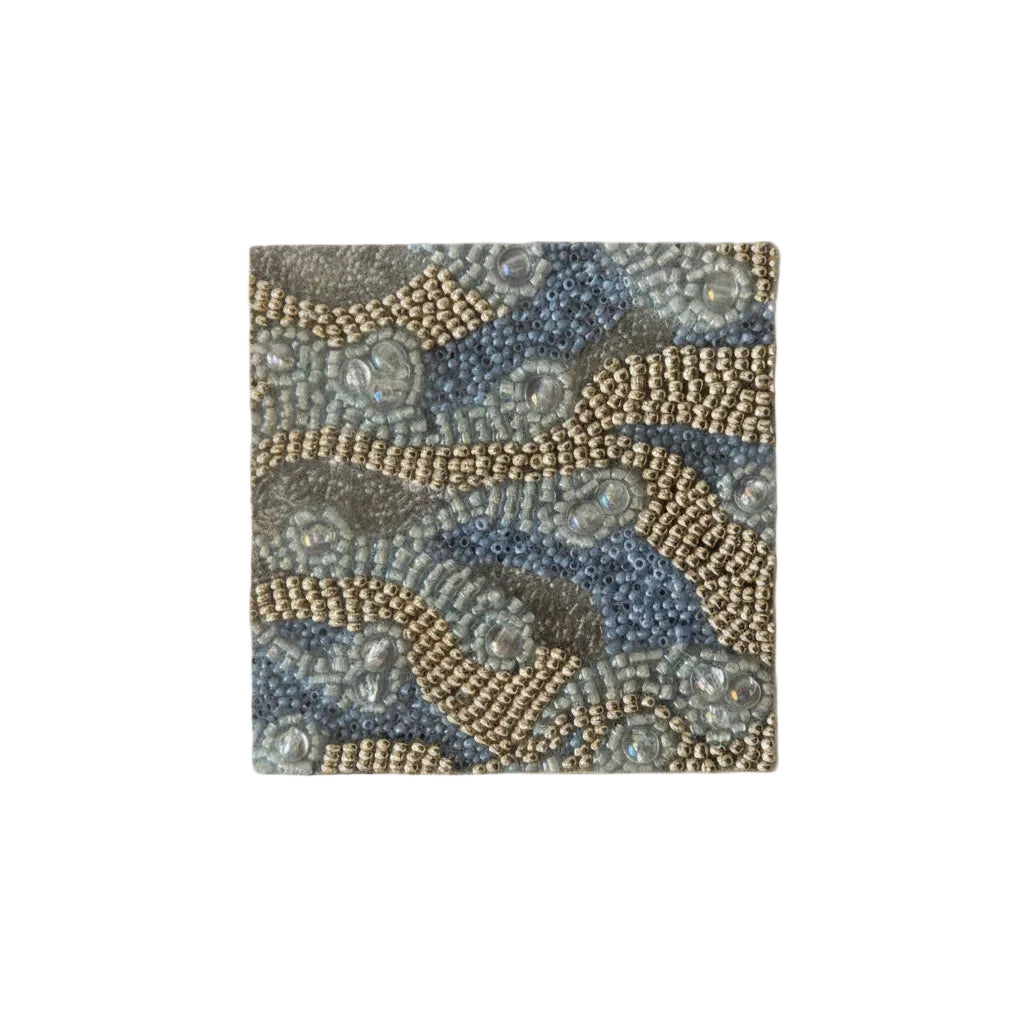 Micra, original artwork, Dumaguete artist, Dumaguete city, textured art works, 4x4 size beads, blue, red, metallic beads, element, beadwork,