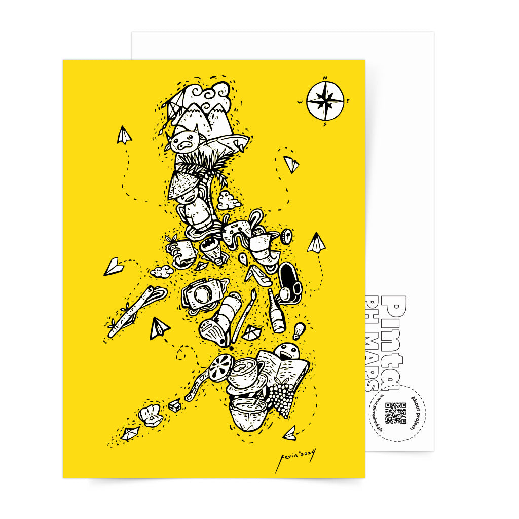 PH Map Doodle Drawing Hand Drawn Illustration Art Artsy Style Dumaguete city Artist Pinspired Art Souvenirs Yellow Black and White Snailmail Postcrossing PHL Post