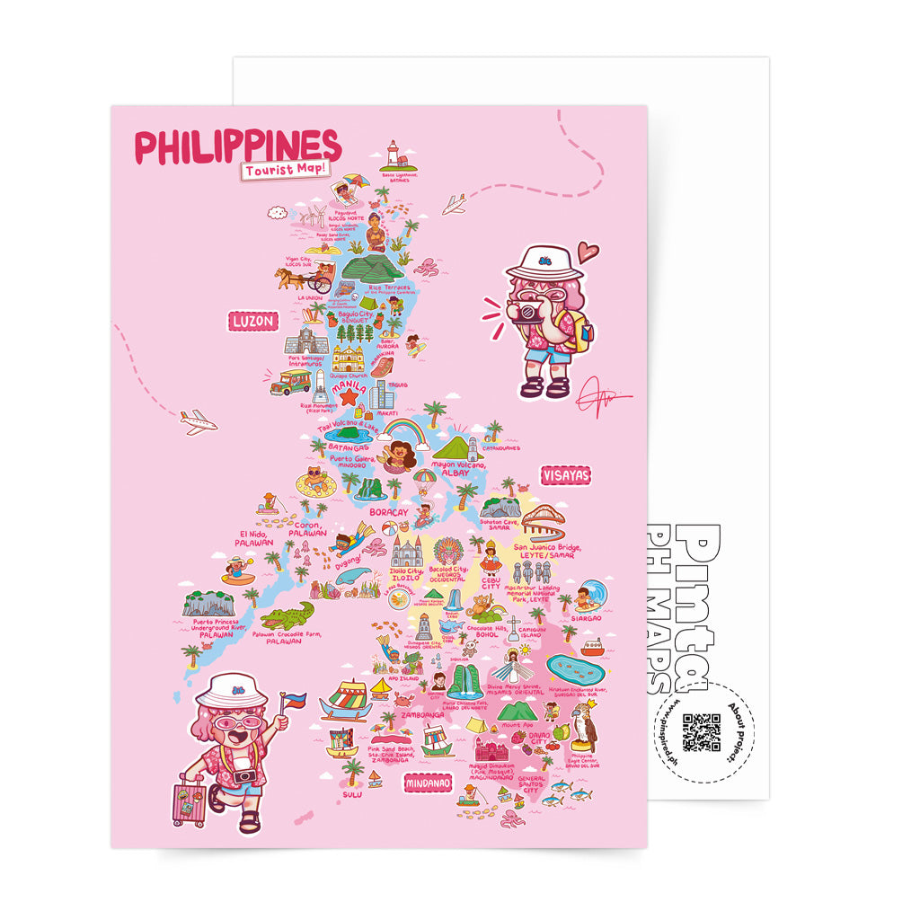 Tourist Attraction Map PH local Archipelago Wall Decoration Decor Idea Souvenir Gift Pink Pinky Cute style Dumaguete city graphic artist illustration Luzon Visayas Mindanao PINTA snailmail pinky postcrossing PHL post send a postcard mailbox collectible collection cute