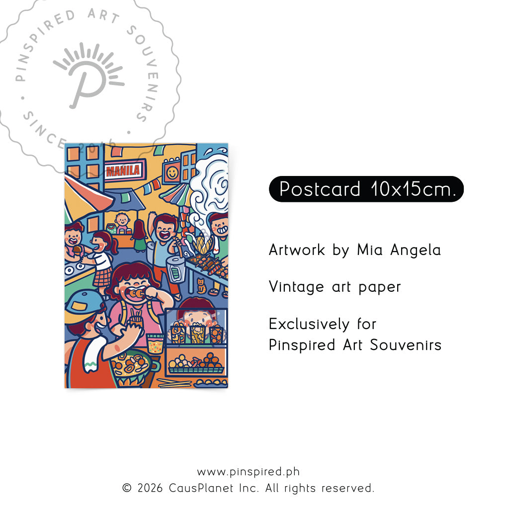 vintage, postcard, postcrossing, card, Manila, Philippines, Street food, cute, tourist, gift, art, Mia Angela, digital artist