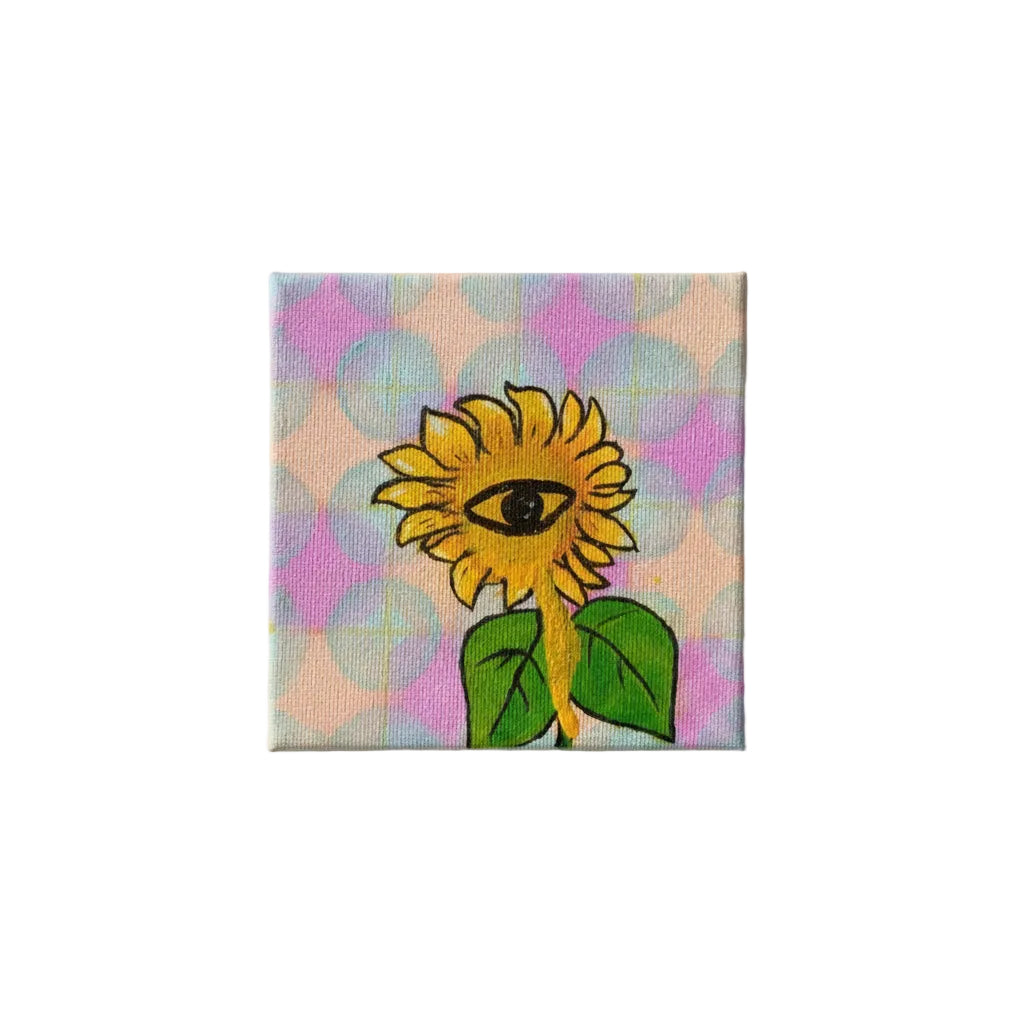 Original Artworks, Dumaguete city, Dumaguete artist, Acrilic on Canvas, micra 2026, flawors, gift, nature, eyes, pink, Yellow, small square, size 4x4, 
