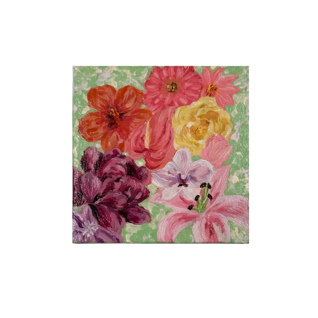 Original artwork, Dumaguete City, Dumaguete artist, Micra, flowers, floral, pink, green, Yellow, mini artwork, miniature, nature, 4x4 size, 