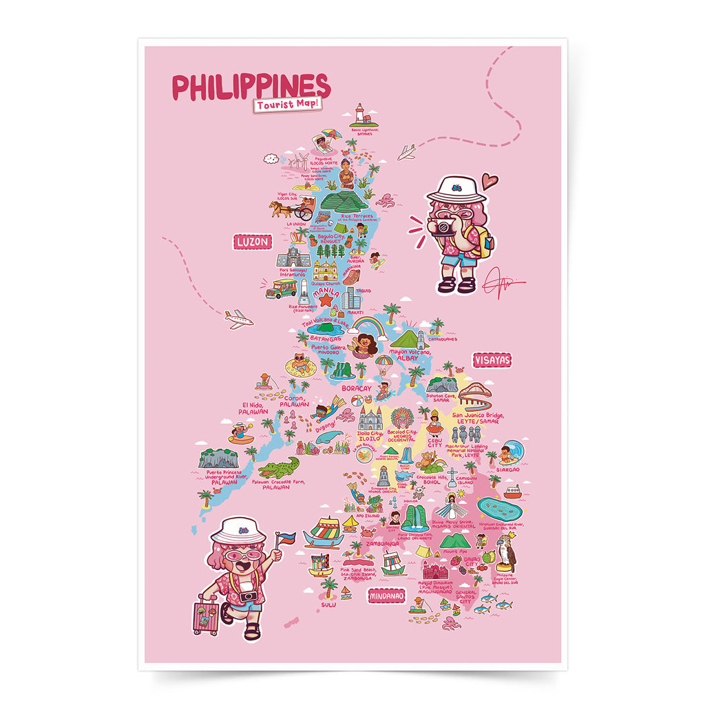 Tourist Attraction Map PH local Archipelago Wall Decoration Decor Idea Souvenir Gift Pink Pinky Cute style Dumaguete city graphic artist illustration Luzon Visayas Mindanao PINTA